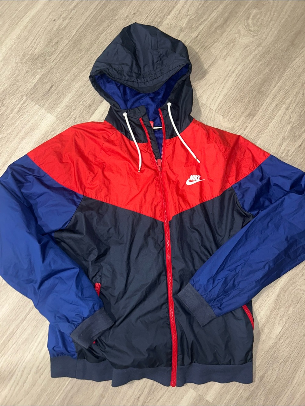 Nike Mens Windrunner Hooded Windbreaker Jacket Red navy Blue vintage size Large